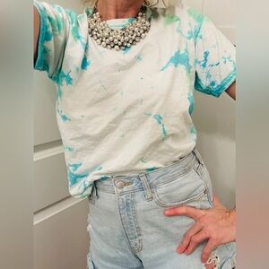 Sexy 100% cotton Aqua Tie-Dye Short Sleeve Tee